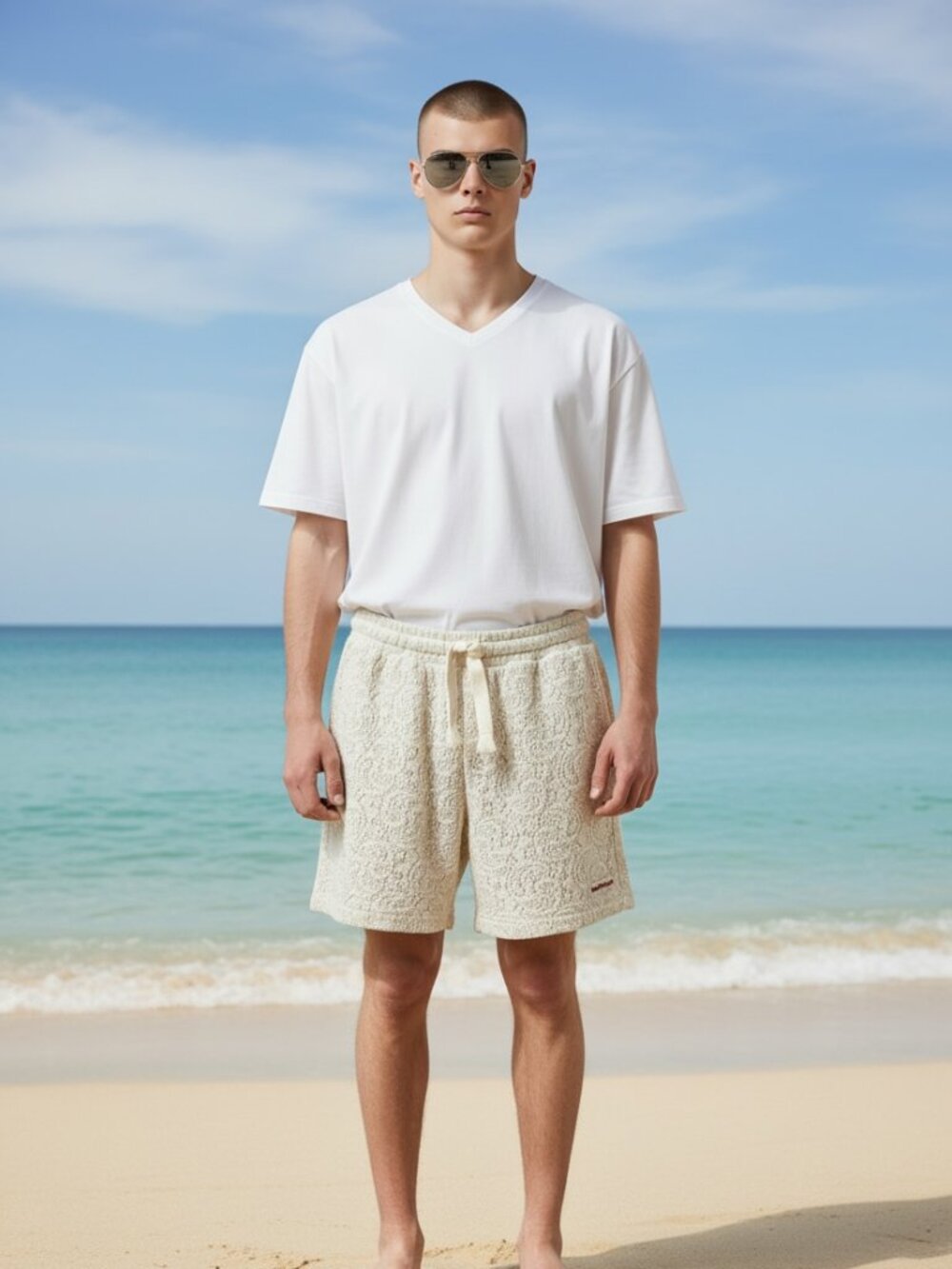 Nude Project Cream Textured Cotton Blend Terry‎ Lounge Shorts NWT Small